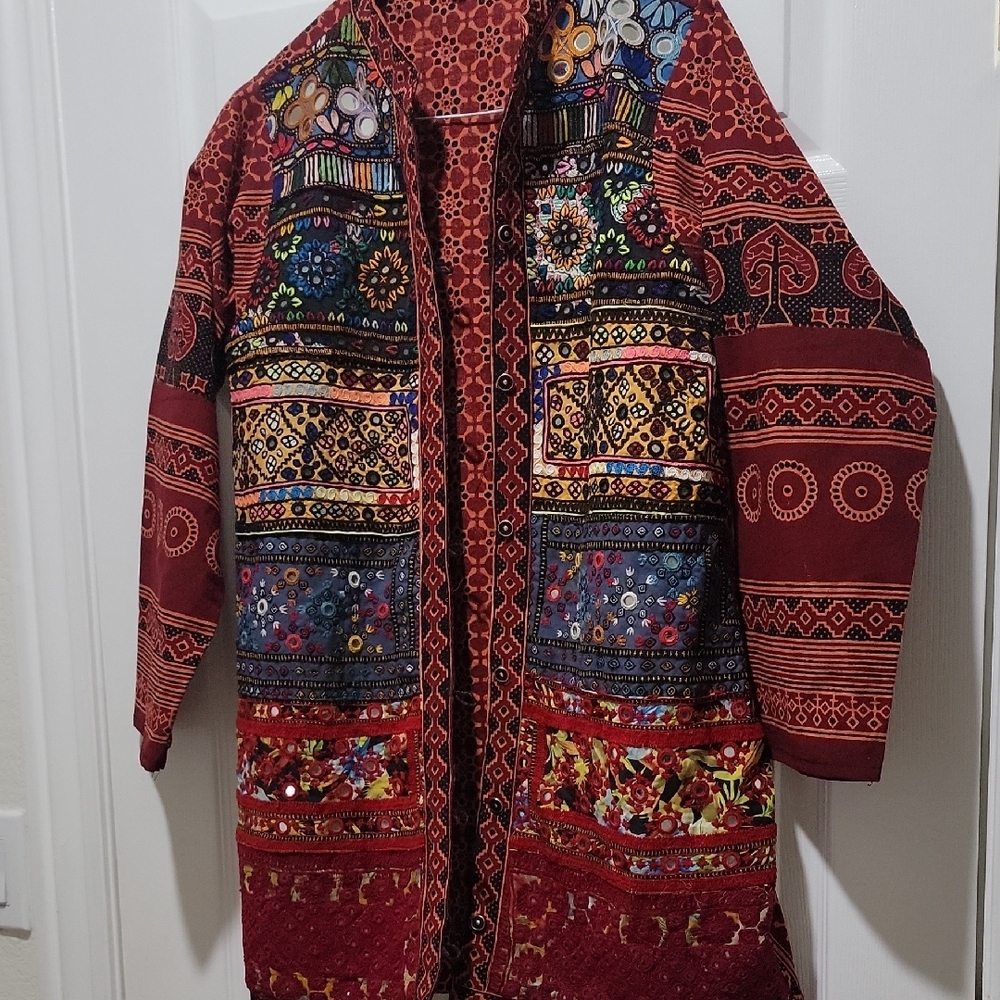 Red Geometric Jacket with Intricate Patterns.New. Its All Hand Embroidery - Picture 2 of 4